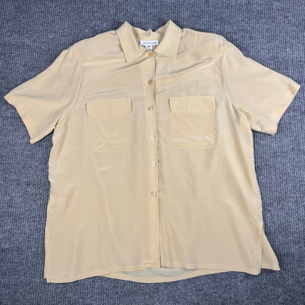 Vtg 90s Jones New York Blouse Womens 20W Silk Short Sleeve Button Up Shirt Work